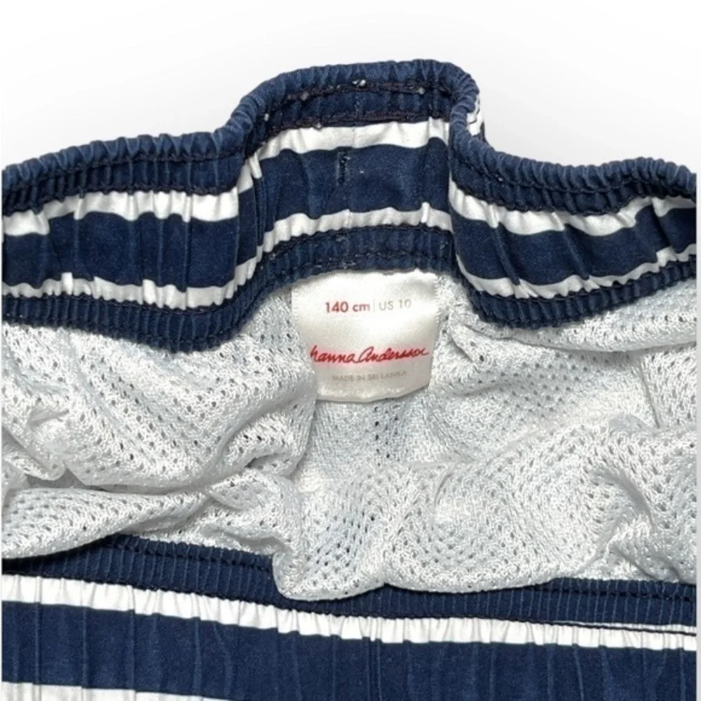 Hanna Andersson Boys Navy White Striped Swim Trunks Board Shorts Bathing Suit